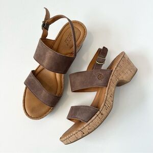 Born metallic leather double strap wedge clog sandals Cork wedges Size 8 Neutral